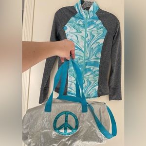 Justice Zipped Jacket Gray Blue with Duffle bag- Size 12 - EUC